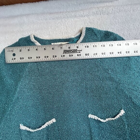 French Rags Women's Size 2 Green Hand Loomed Crew Neck Sweater Patch Pockets USA - Picture 4 of 6